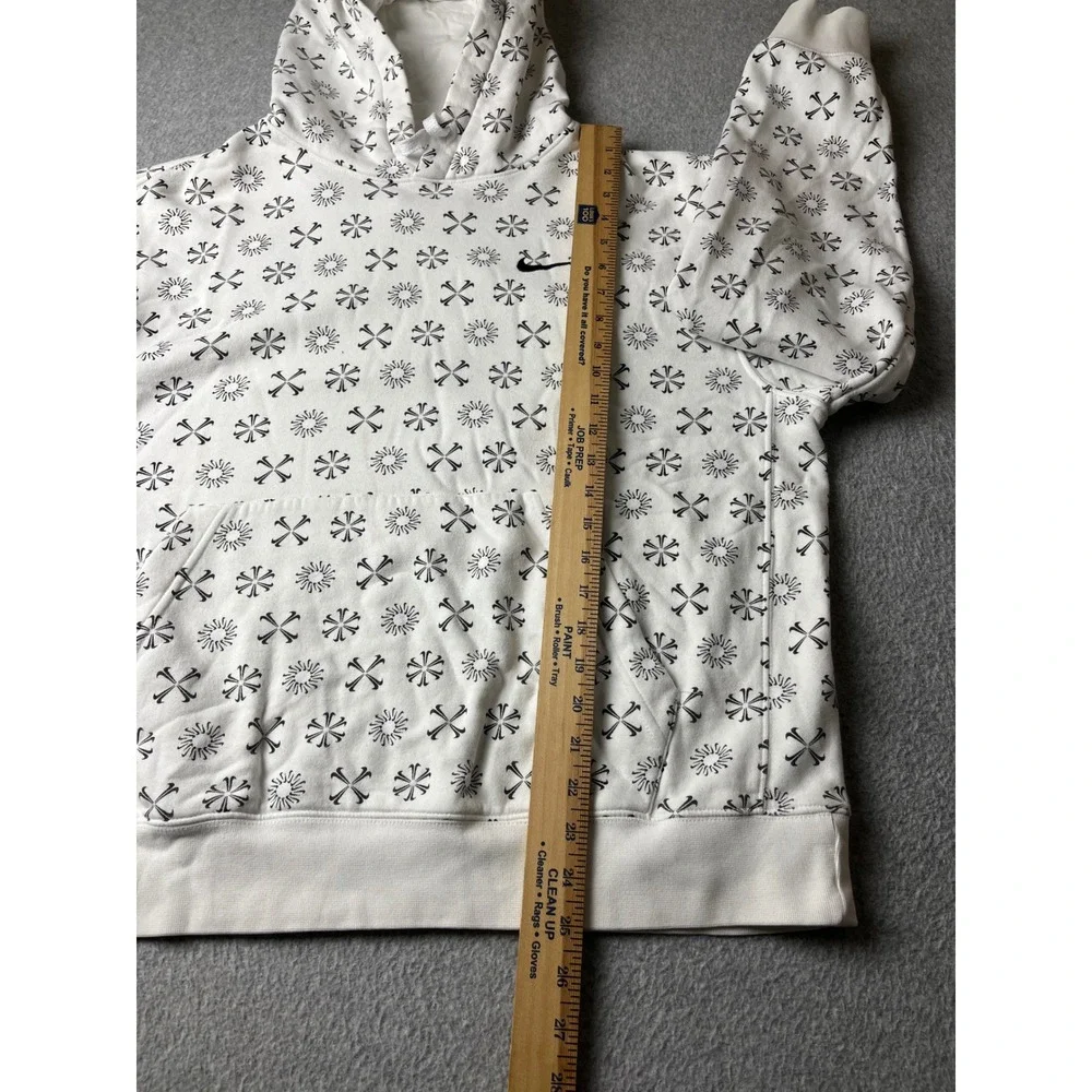 Nike Hoodie Mens Large White All Over Swoosh Cross Bones Pullover Sweatshirt